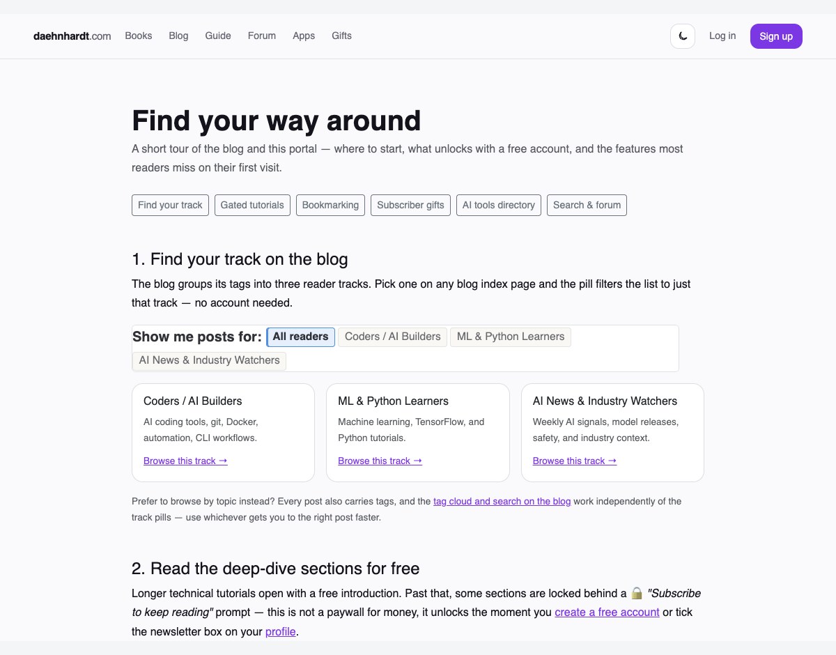 The finished Guide page at app.daehnhardt.com, screenshotted mid-build