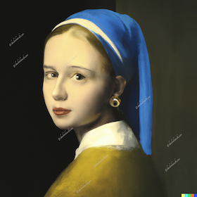 DALL-E using the painting image (variations feature) on: An oil painting of the girl with a pearl earring