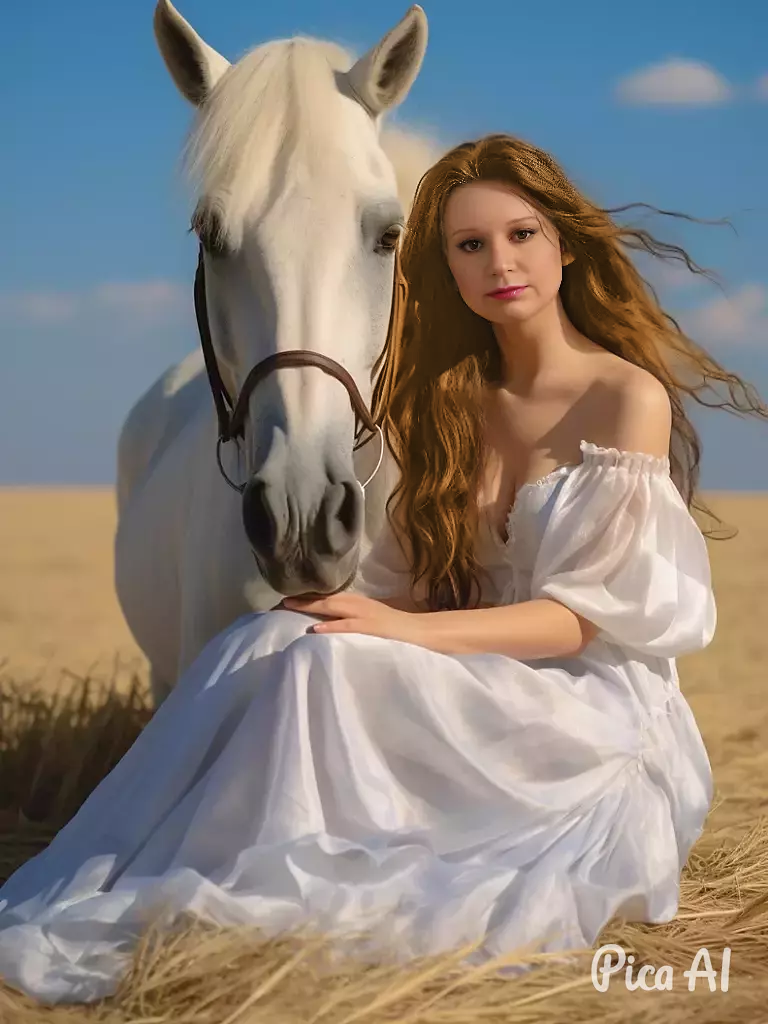 Pica AI, Web app:  Me with a White Horse, touched to add a smiler and colour
