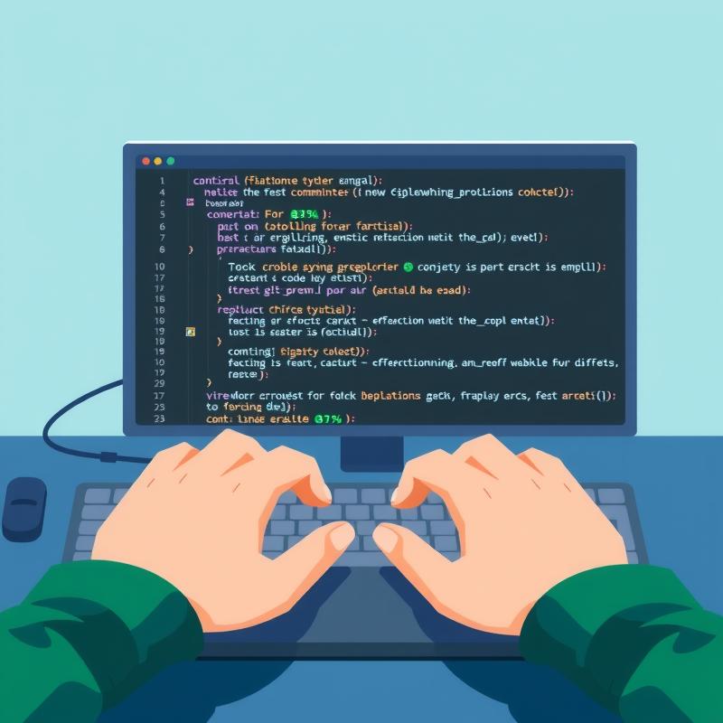 Flux: A developer's hands at a keyboard with a terminal window showing a Git commit being checked, a red X turning to a gre...
