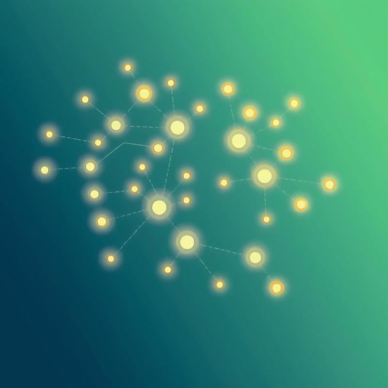 Flux: a branching tree diagram of glowing nodes and pathways merging together, representing collaborative code version cont...