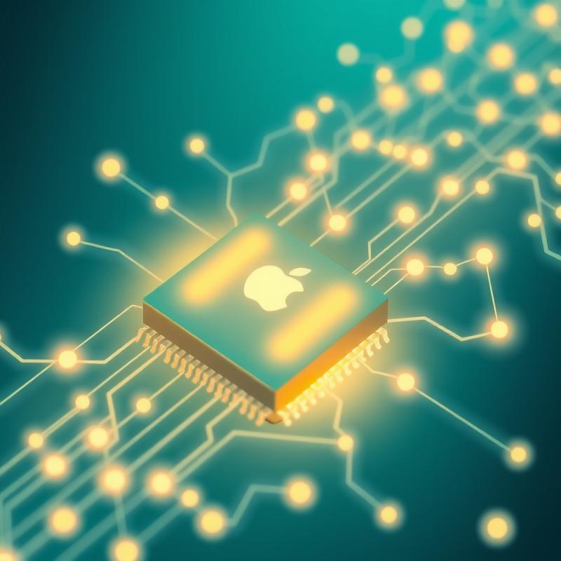 Flux: A sleek Apple Silicon chip powering a flowing neural network of glowing nodes, representing native machine learning a...