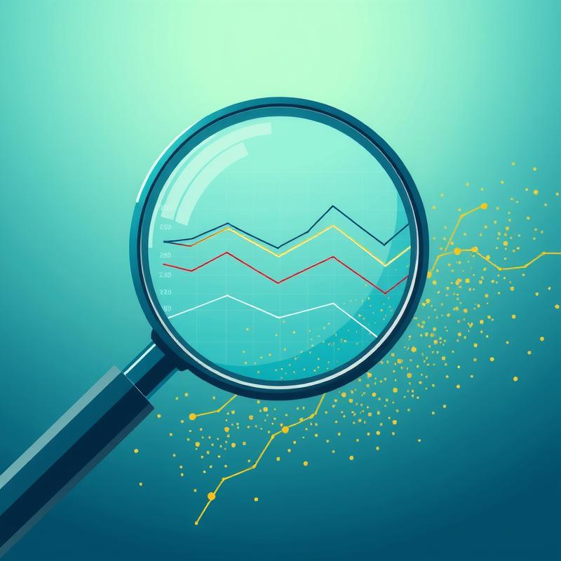 Flux: A magnifying glass comparing several overlapping trend lines against a scattered test dataset, representing model eva...