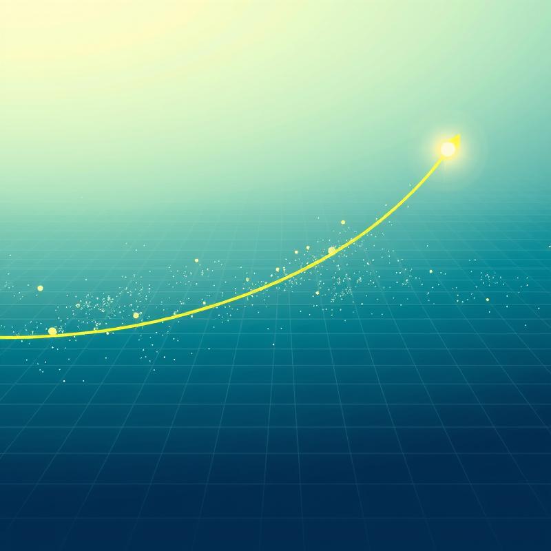 Flux: A smooth curved trend line fitting scattered data points on a soft grid, representing a neural network learning a num...