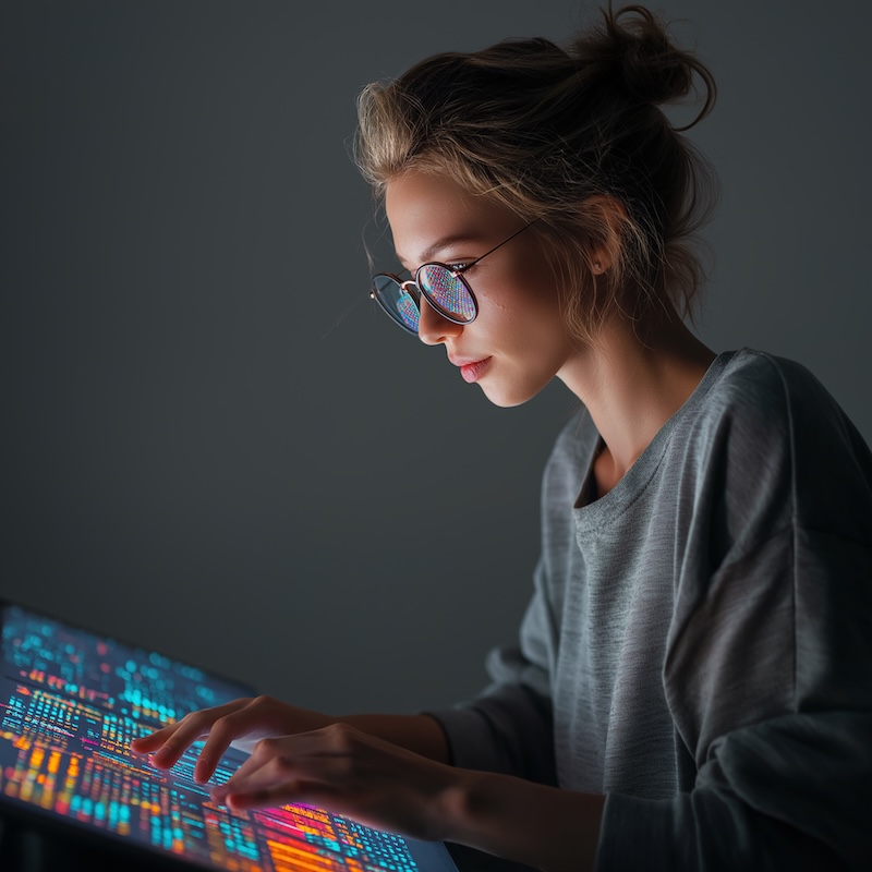 Midjourney 7 AI-art. March 2026. Prompt: a female developer works with Codex AI CLI, high-tech magazine, color accents, light background, HD