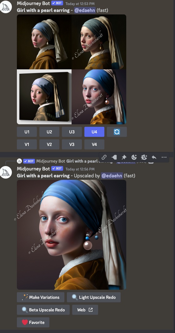 Girl with a pearl earring, Midjourney bot