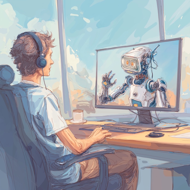 Midjourney 7.0: AI and a user are having a Zoom meeting, HD