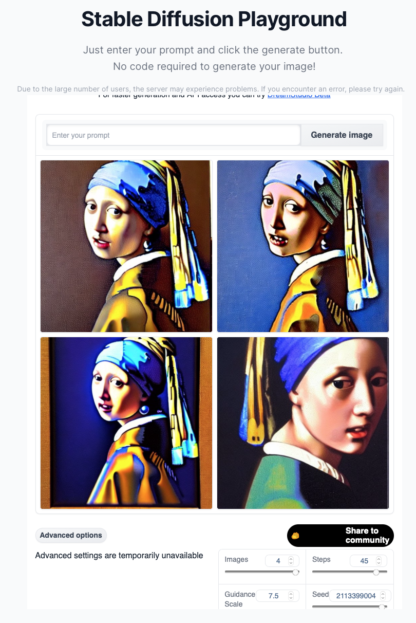 Girl with a pearl earring, Stable Diffusion Playground