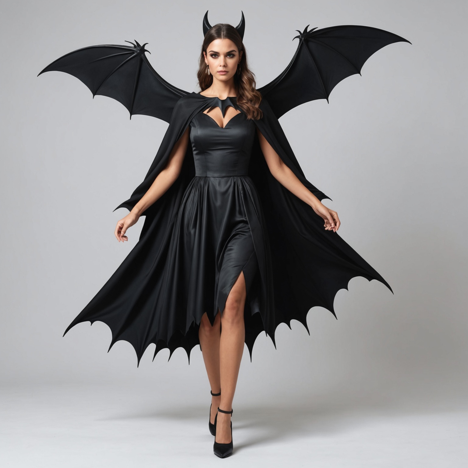 The New Black: A fashion lady walking in a dress that looks like a giant bat 