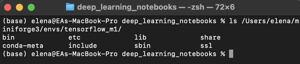 Conda environment tensorflow_m1 stored in /envs