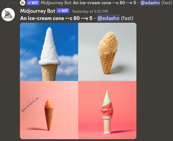Midjouney chaos:  An ice-cream cone --c 80