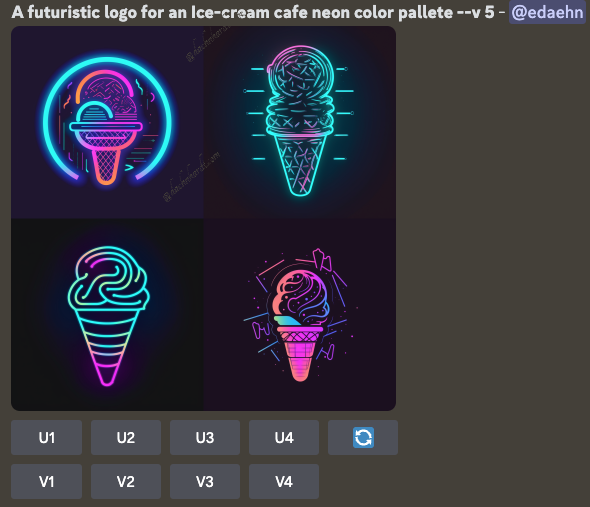 A futuristic logo for an Ice-cream cafe neon color pallete