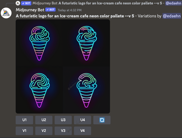 A futuristic logo for an Ice-cream cafe neon color pallete, variations