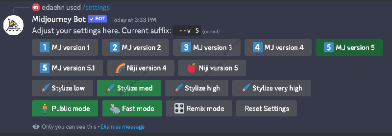 Midjouney /settings to use version 5