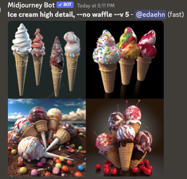 Midjouney: Ice cream high detail, --no waffle