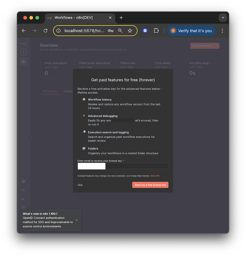 Register n8n for accessing more features for free