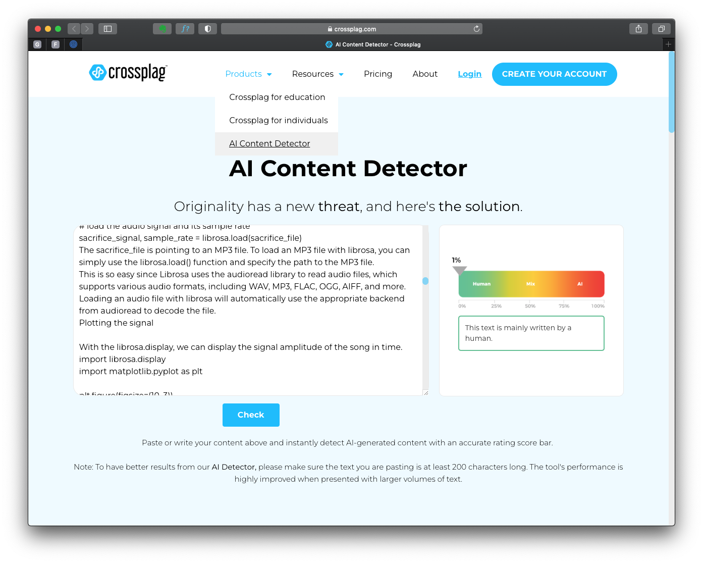 Crossplag AI Content Detector online