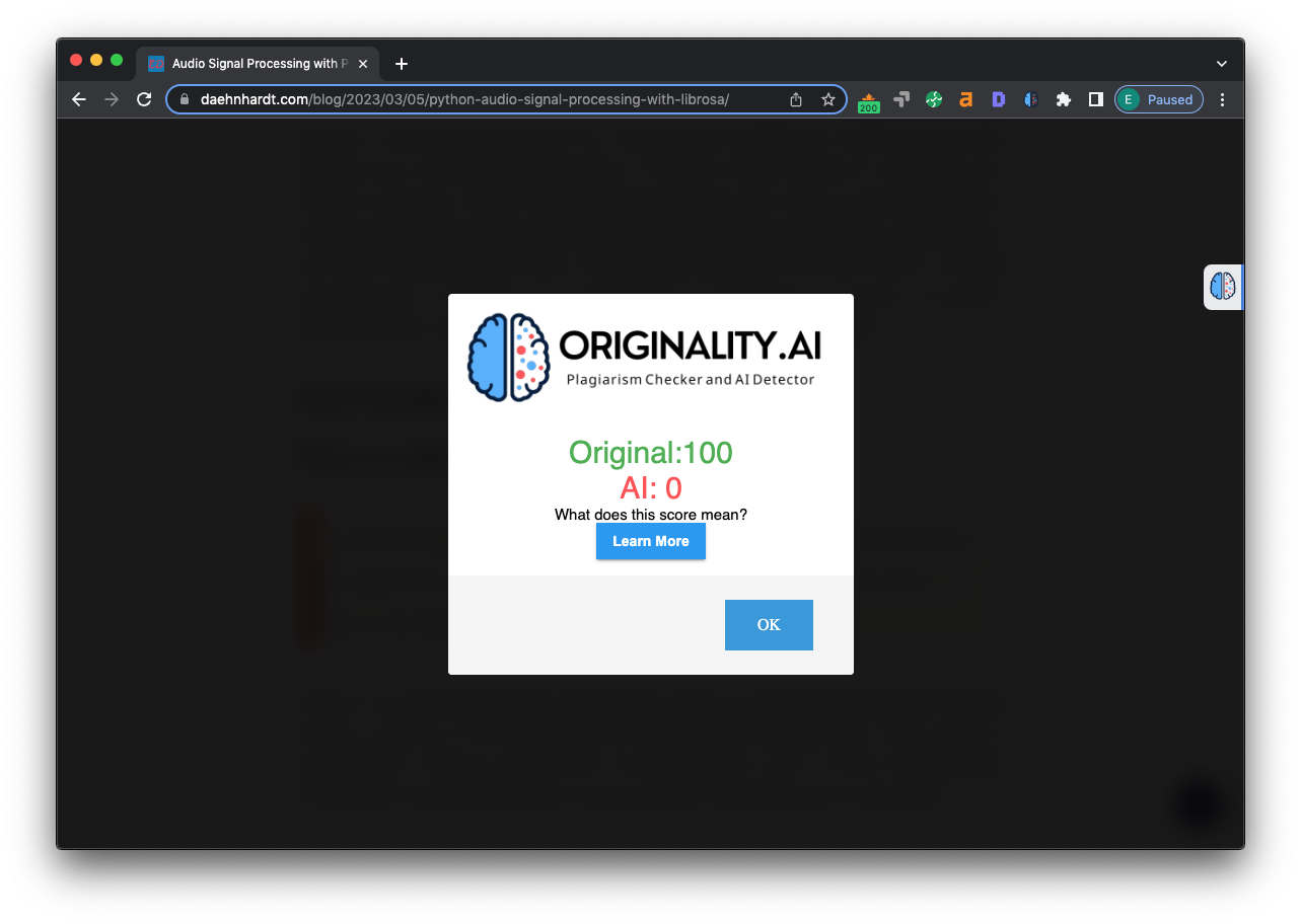 Originality.ai Plugin Checks for AI content on a web page